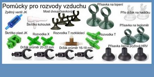 Pomůcky pro rozvod vzduchu : hadičky , rozdvojky , škrtítka , přísavky , držáky 